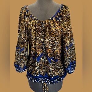 Alberto Malaki Blue & Gold 3/4 Sleeve Top Size M